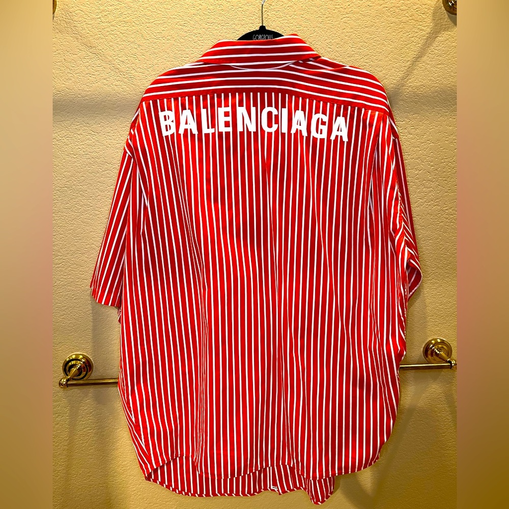 Balenciaga Oversized Red & White Striped Button Up